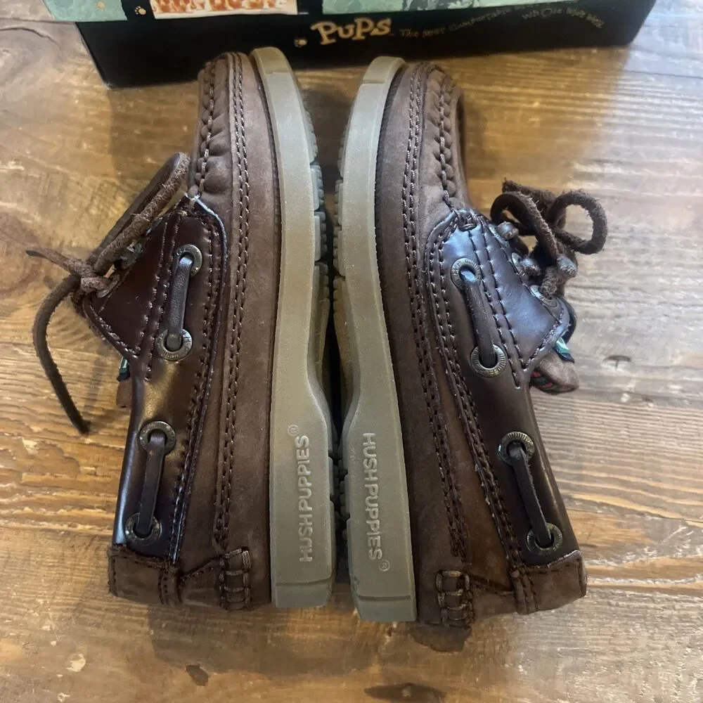 Hush Puppies Toddler 9 M Newport Brown Leather Boat Shoes Y2K Excellent